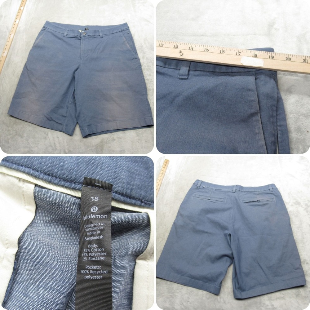 Lululemon Commission Shorts Mens 38 Blue Zip Fly Pockets Casual Golf Chino‎